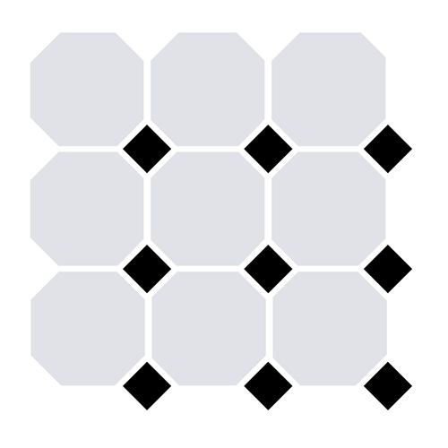 Victorian White Octagon & Black Dot Tile - 300x300mm