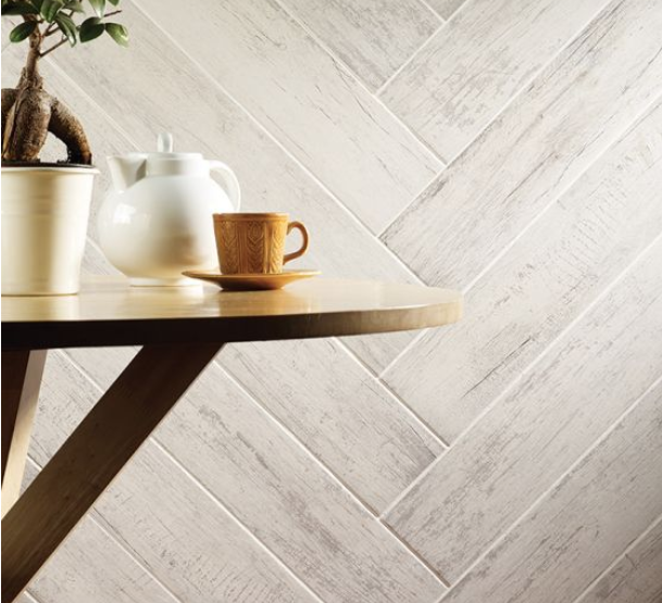 Kielder White Wood Effect Glazed Porcelain tile 150x900mm