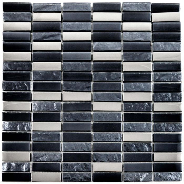 Slate Silver Mosaic Tiles Black Brick Mosaic Tiles 302x297mm