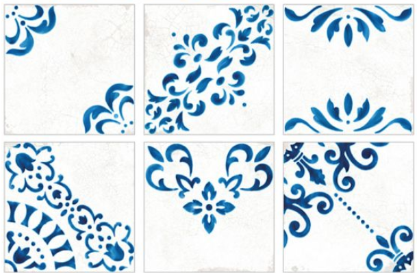 Crafted Blanc Bleu Patchwork Glazed Porcelain 185x185mm